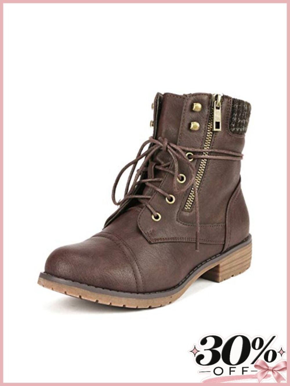 Women's Lace Up Combat Boots Faux Leather Ankle Booties